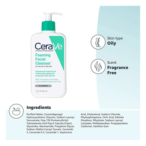 CeraVe Foaming Facial Cleanser from Normal to Oily | Allergy Tested | Fragrance Free