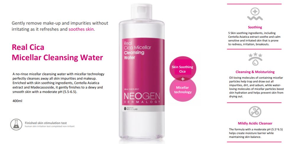 Neogen Dermology Real Cica Micellar Cleansing Water - 400ML